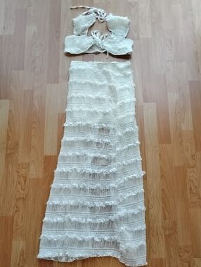 SHEIN White Elastic-Waist Maxi Skirt Set